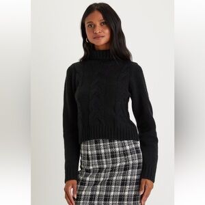 Lulus Snuggly Touch Black Cable Knit Turtleneck Sweater - XS
